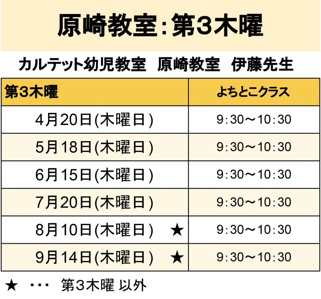 【カルテット幼児教室】モデル校日程