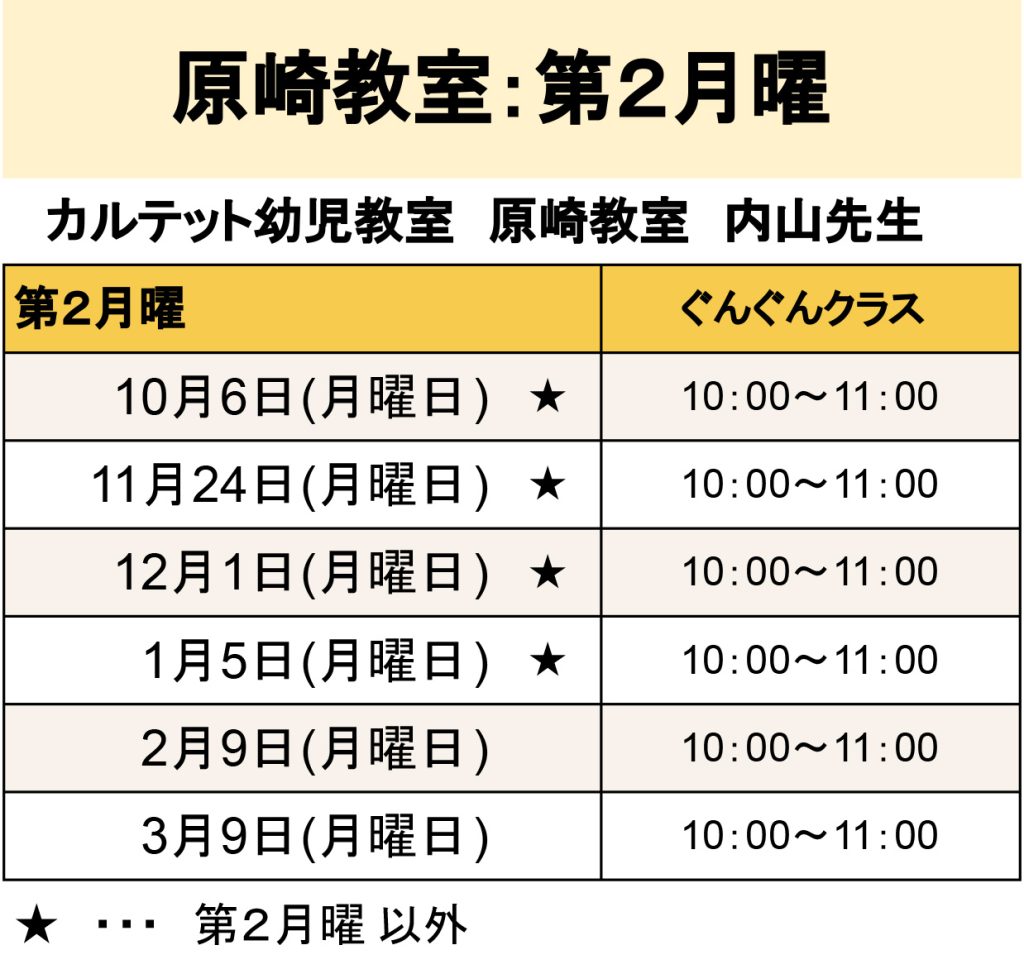 【カルテット幼児教室】モデル校日程