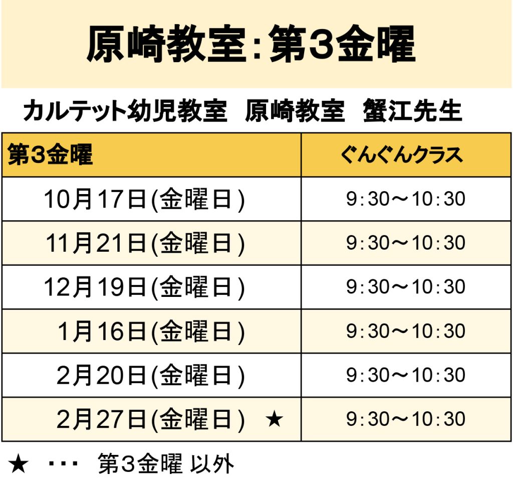 【カルテット幼児教室】モデル校日程